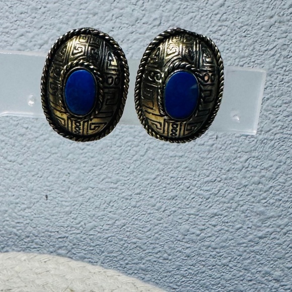 Bronze And Blue Clip Earrings - Picture 1 of 5